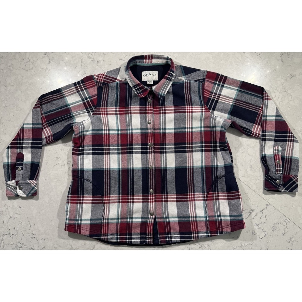 Orvis Pinnacle Fleece Lined Flannel Shirt Jacket Womens XXL Red Plaid Shacket